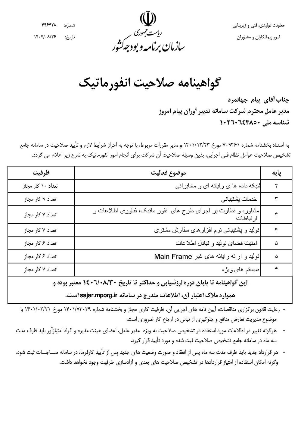 گواهی صلاحیت انفورماتیک